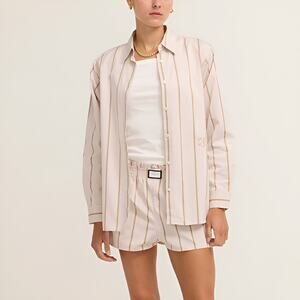 Yaitte Buoy Shirt in Tofu and Sand Striped Long Sleeve Button Up Size M NWT